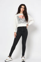 كيتشن بلوزة قصيرة أوفر سايز مطبوعة بكم طويل نسائي