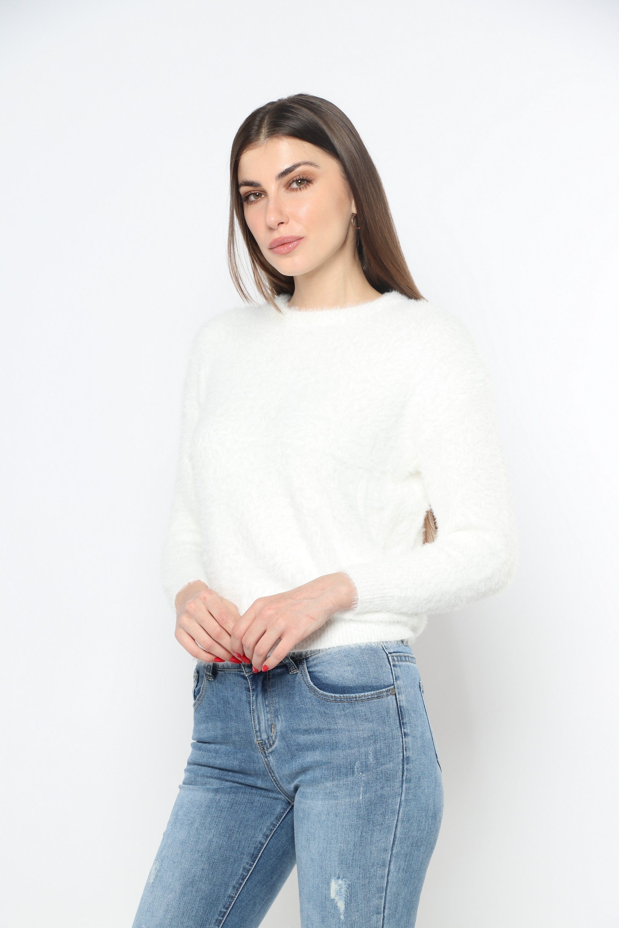 كيتشن بلوزة ناعمة ريش كم طويل نسائي