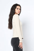 كيتشن بلوزة سادة مضلعة بكم طويل نسائي