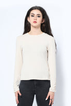 كيتشن بلوزة سادة مضلعة بكم طويل نسائي