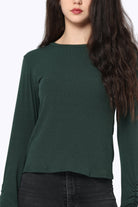 كيتشن بلوزة سادة مضلعة بكم طويل نسائي