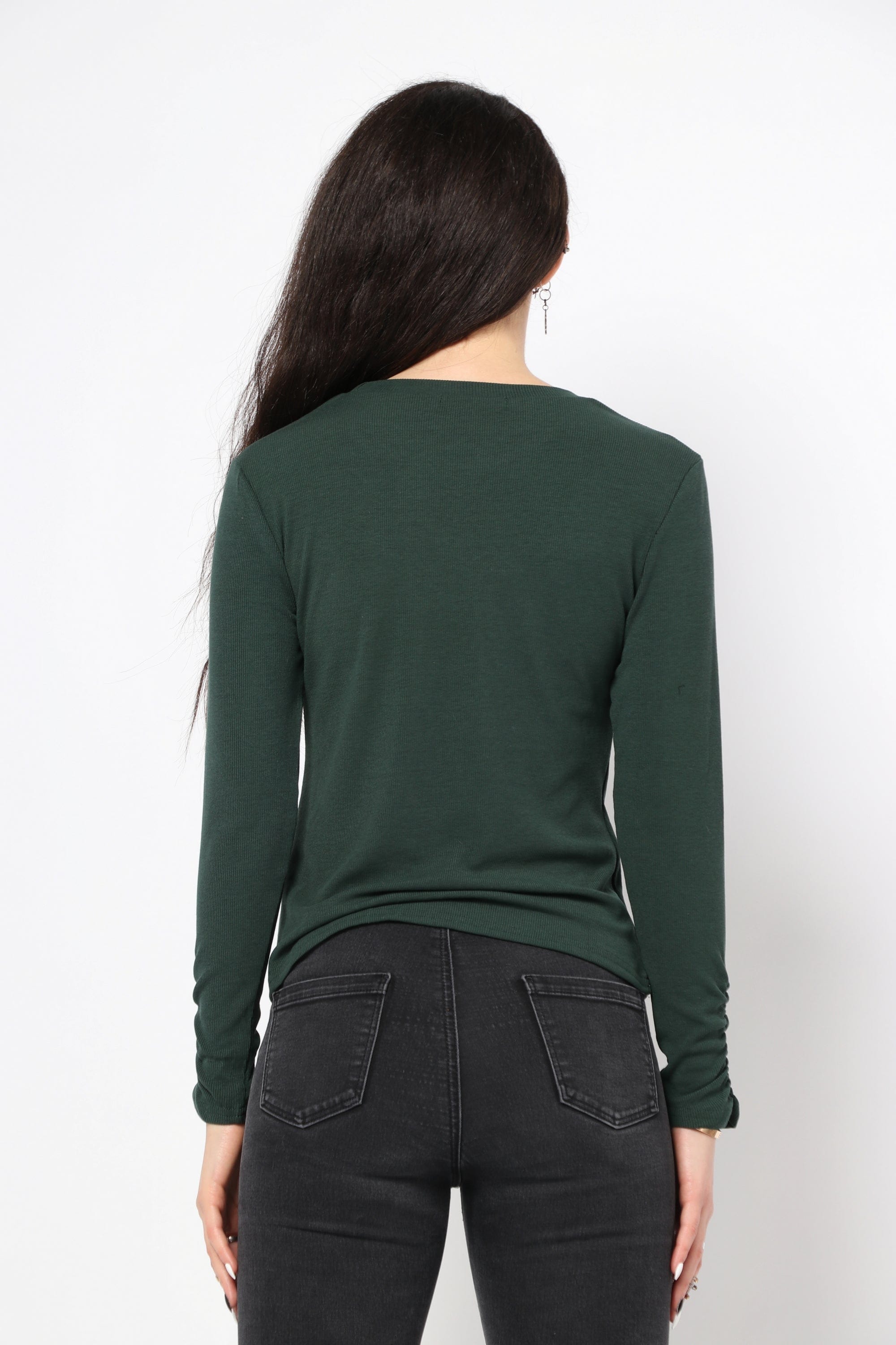 كيتشن بلوزة سادة مضلعة بكم طويل نسائي