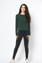 كيتشن بلوزة سادة مضلعة بكم طويل نسائي