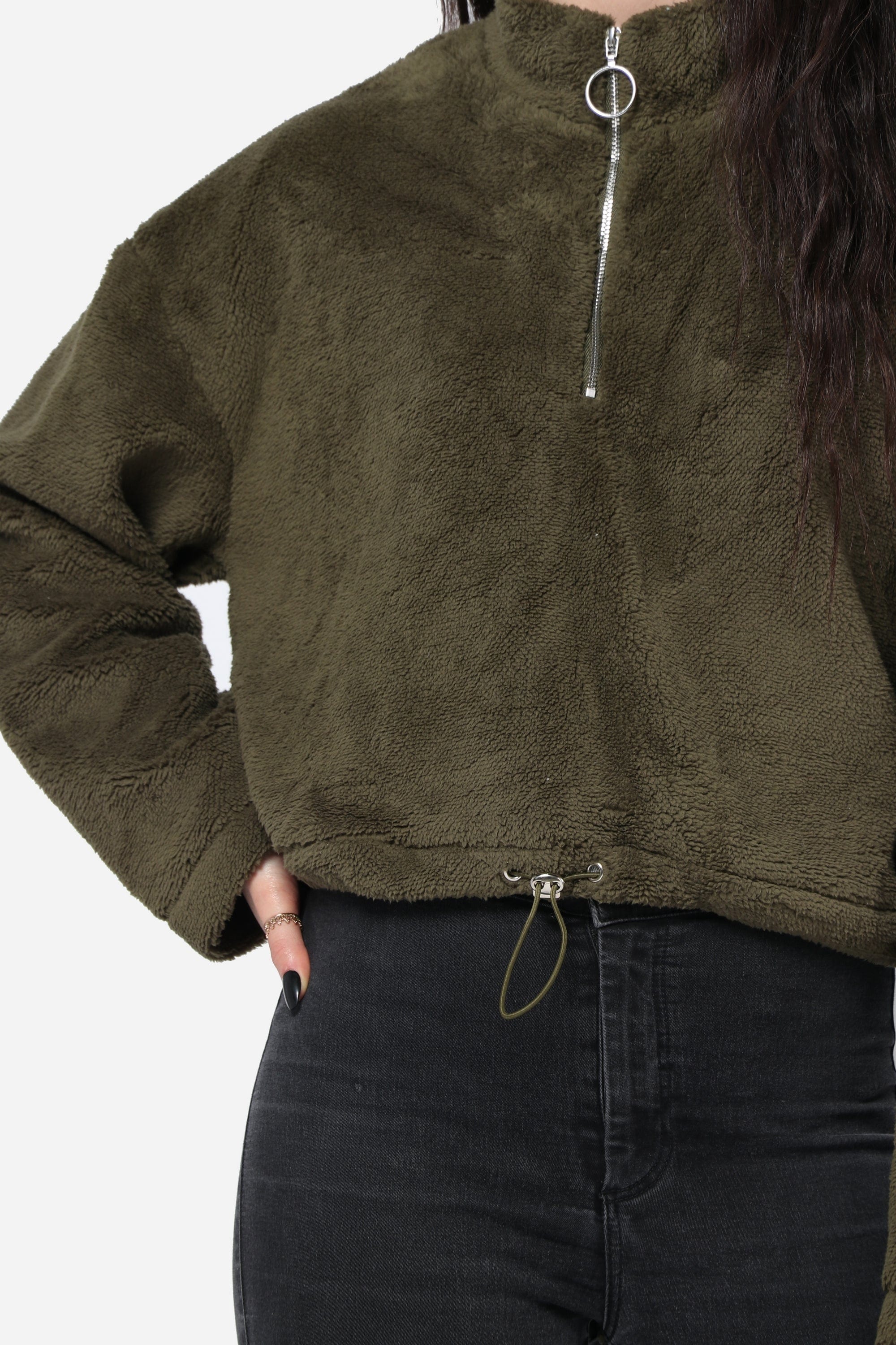 كيتشن هودي فرو ناعم بسحاب ورباط على الخصر نسائي