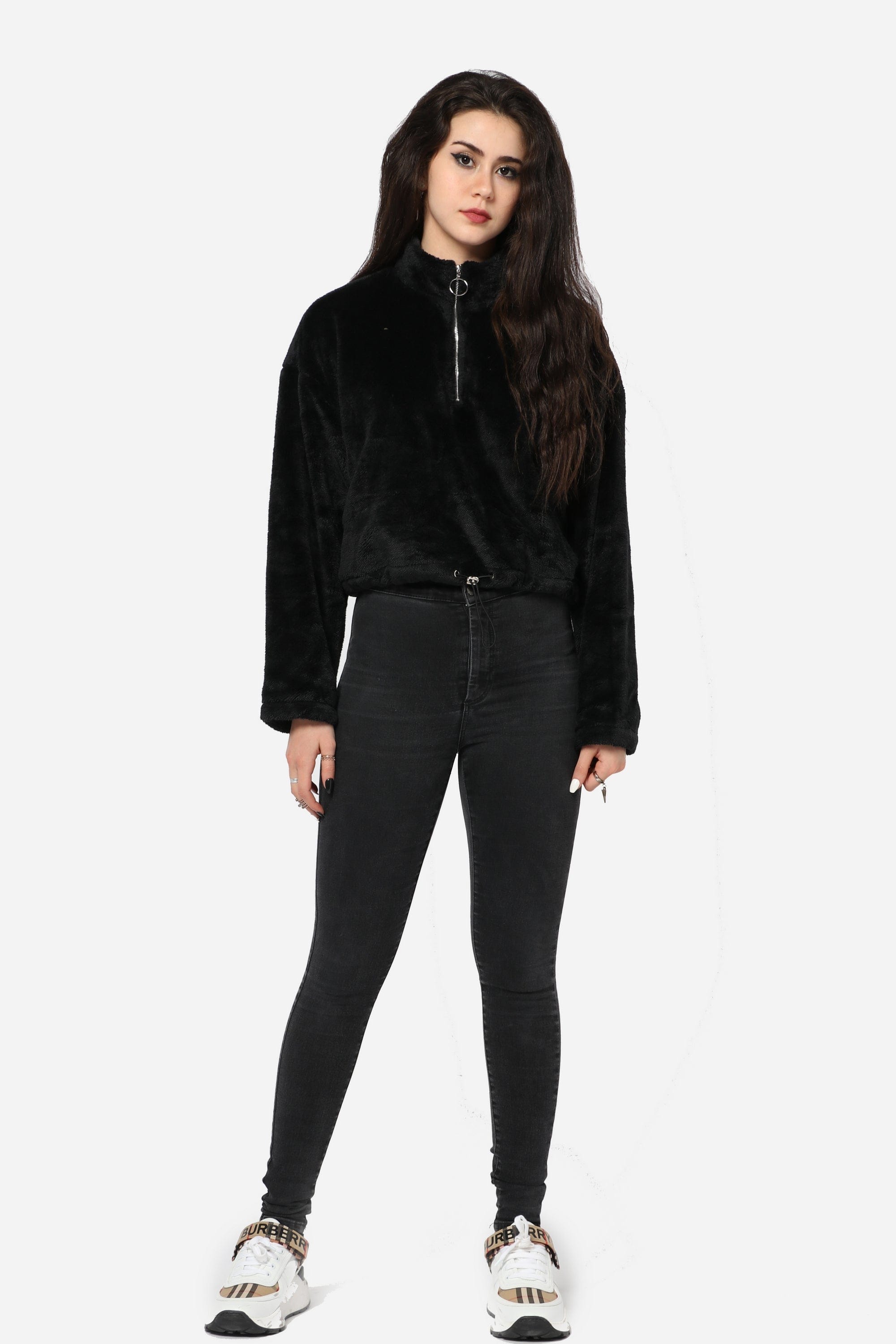 كيتشن هودي فرو ناعم بسحاب ورباط على الخصر نسائي