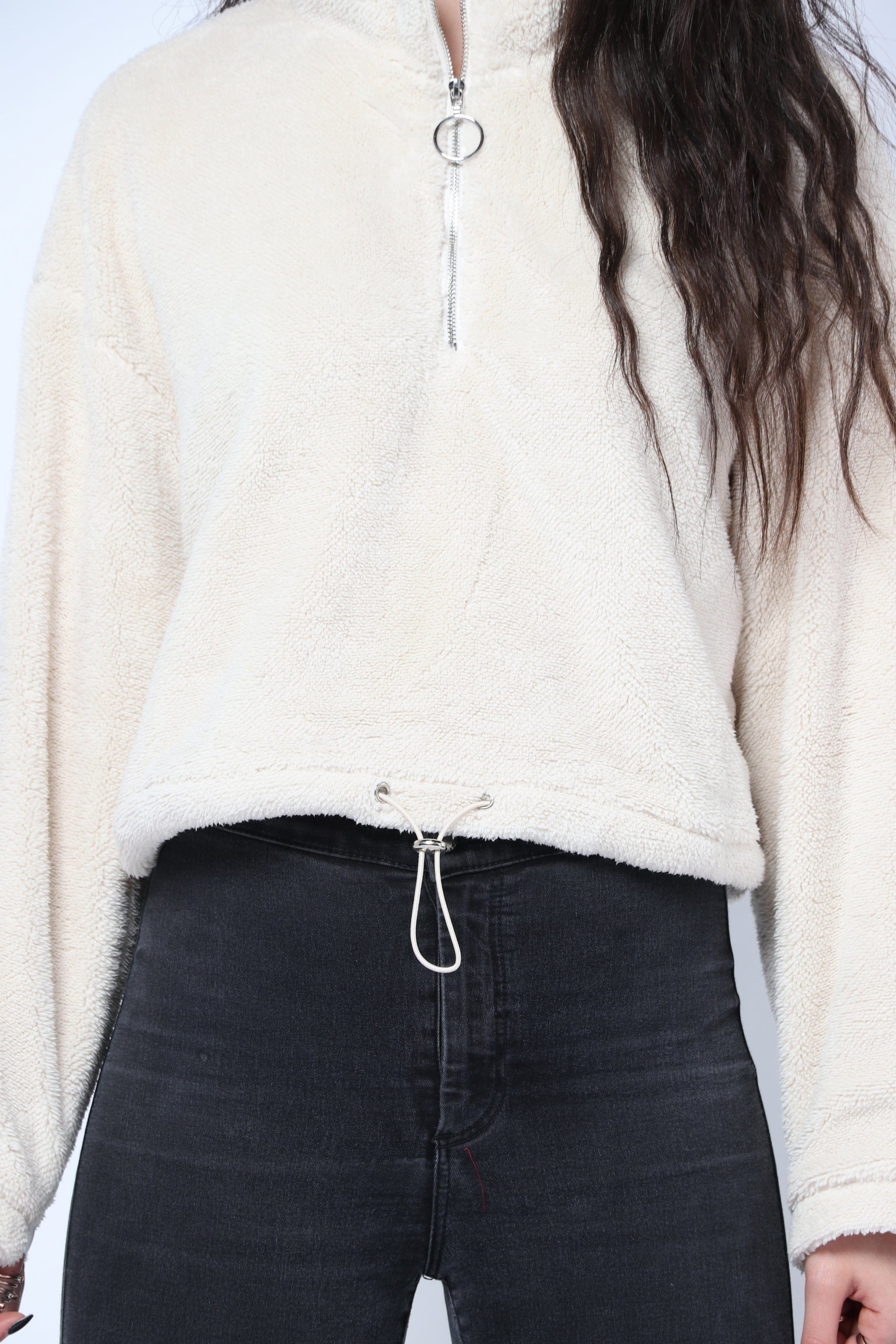 كيتشن هودي فرو ناعم بسحاب ورباط على الخصر نسائي