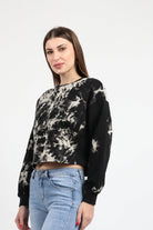 كيتشن بلوزة مصبوعة نص بطن كم طويل نسائي أسود