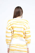 كيتشن بلوزة مخططة عريض ناعمة بكم طويل نسائي أصفر