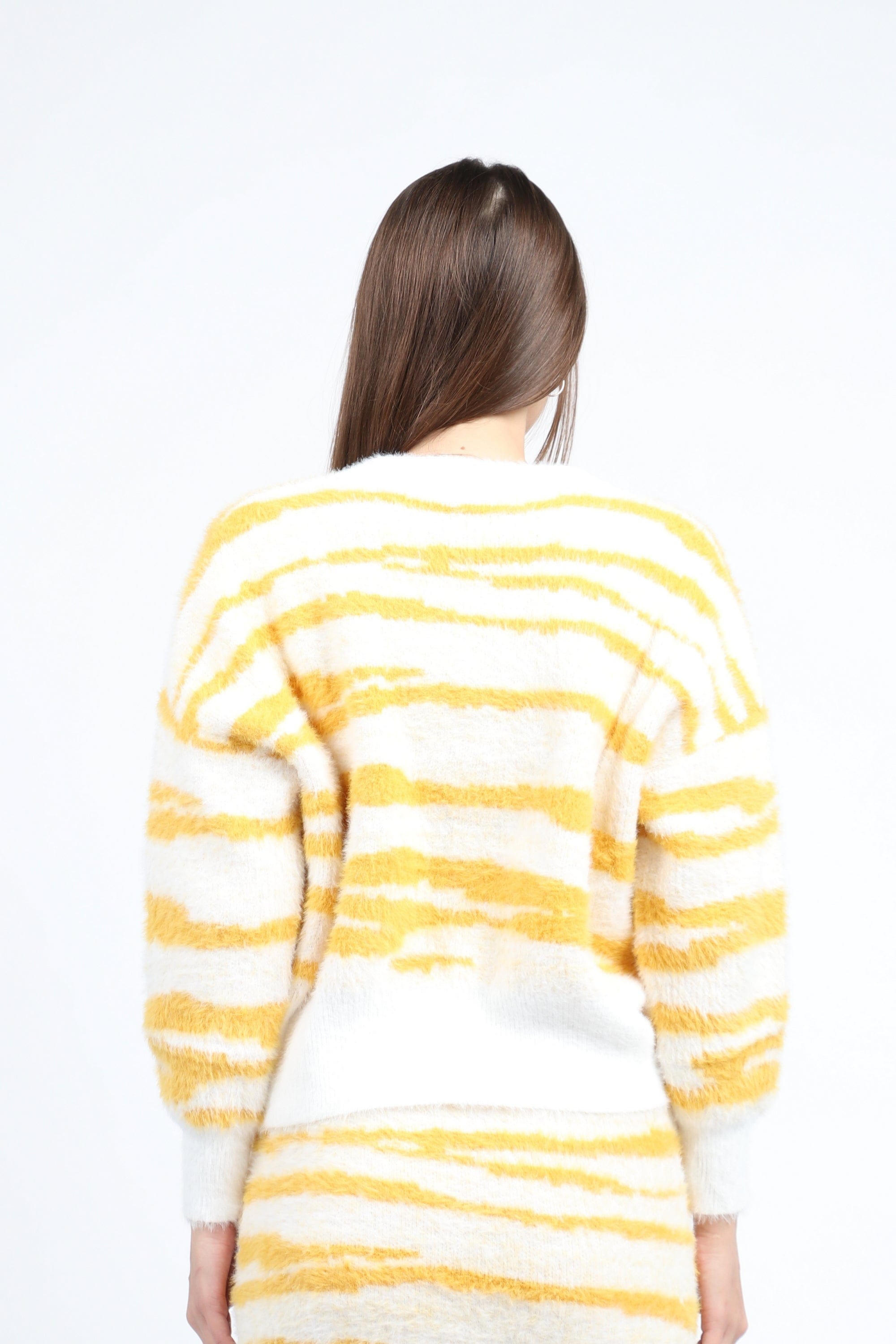 كيتشن بلوزة مخططة عريض ناعمة بكم طويل نسائي أصفر