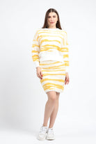 كيتشن بلوزة مخططة عريض ناعمة بكم طويل نسائي أصفر