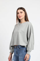 كيتشن بلوزة سادة قطنية بكم طويل منفوخة نسائي