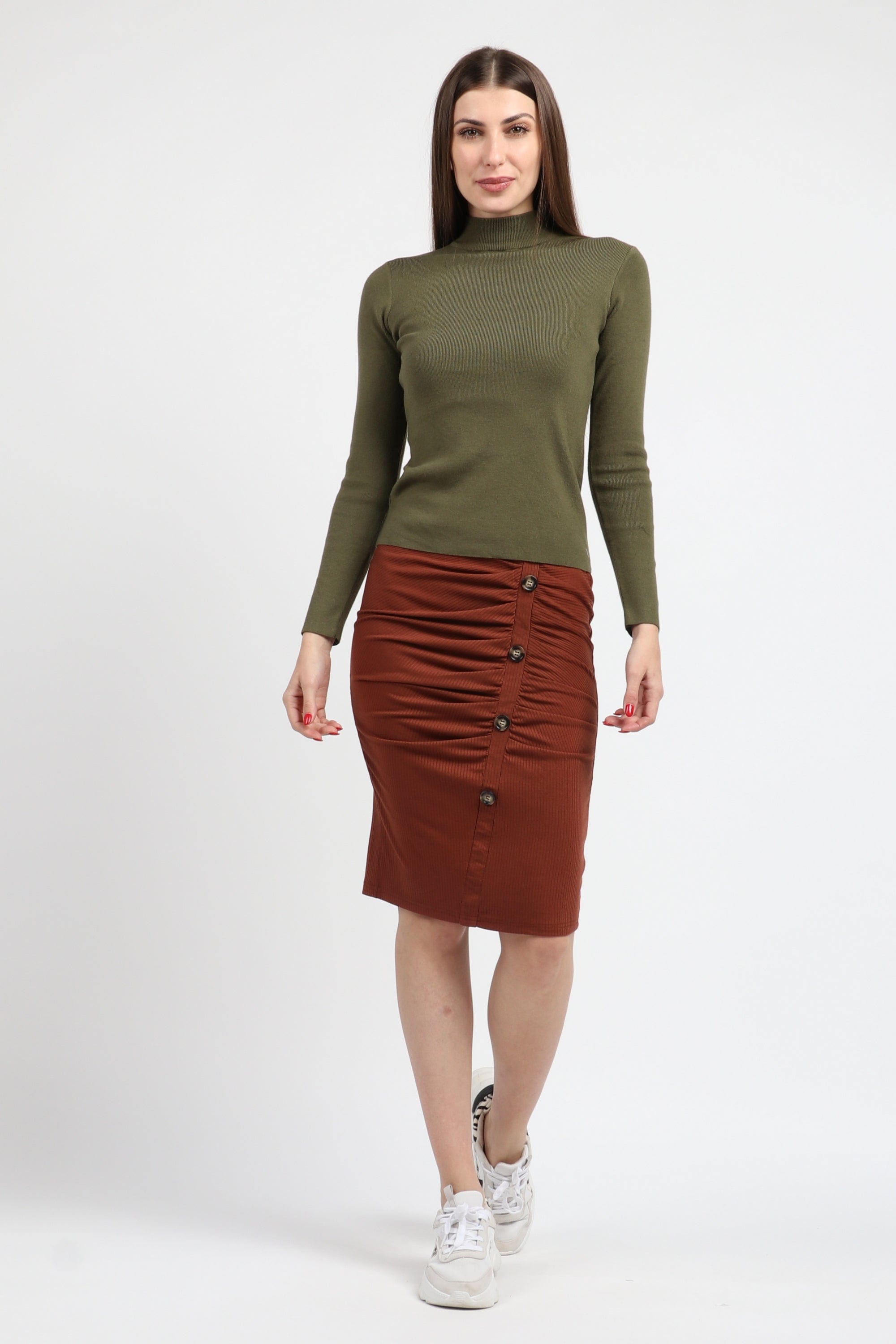 كيتشن بلوفر ضيق مضلع برقبة كم طويل نسائي