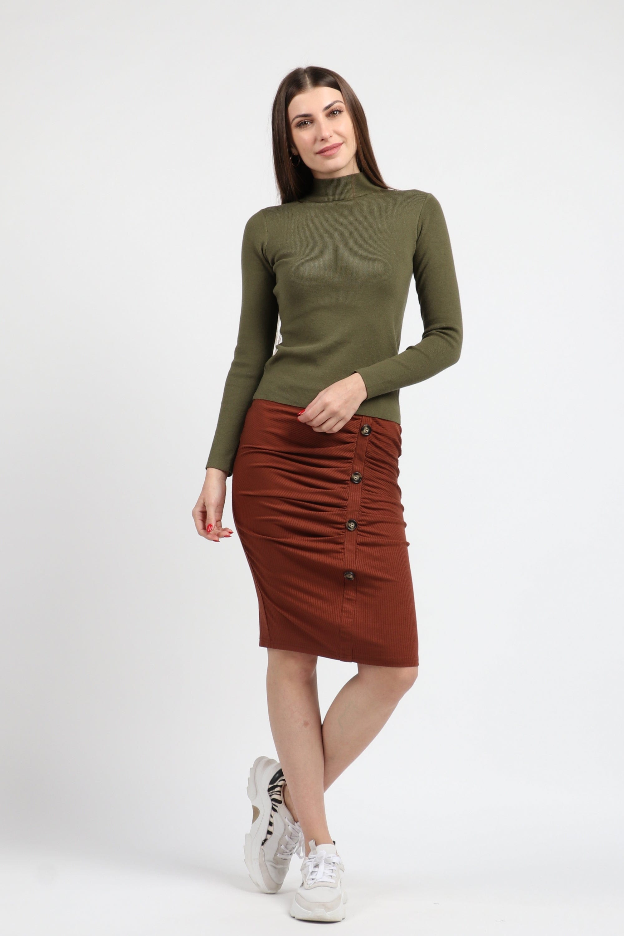 كيتشن بلوفر ضيق مضلع برقبة كم طويل نسائي