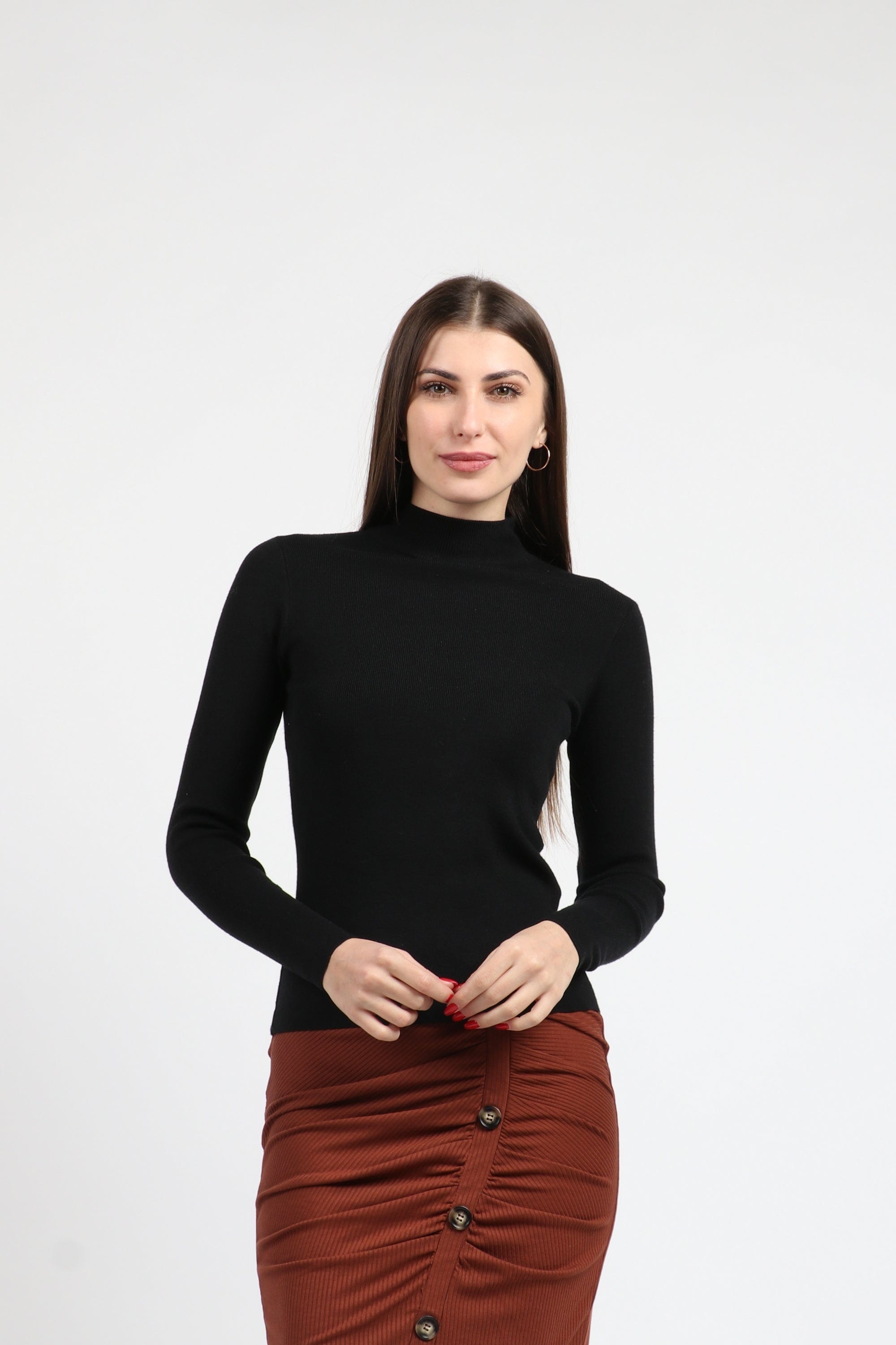 كيتشن بلوفر ضيق مضلع برقبة كم طويل نسائي