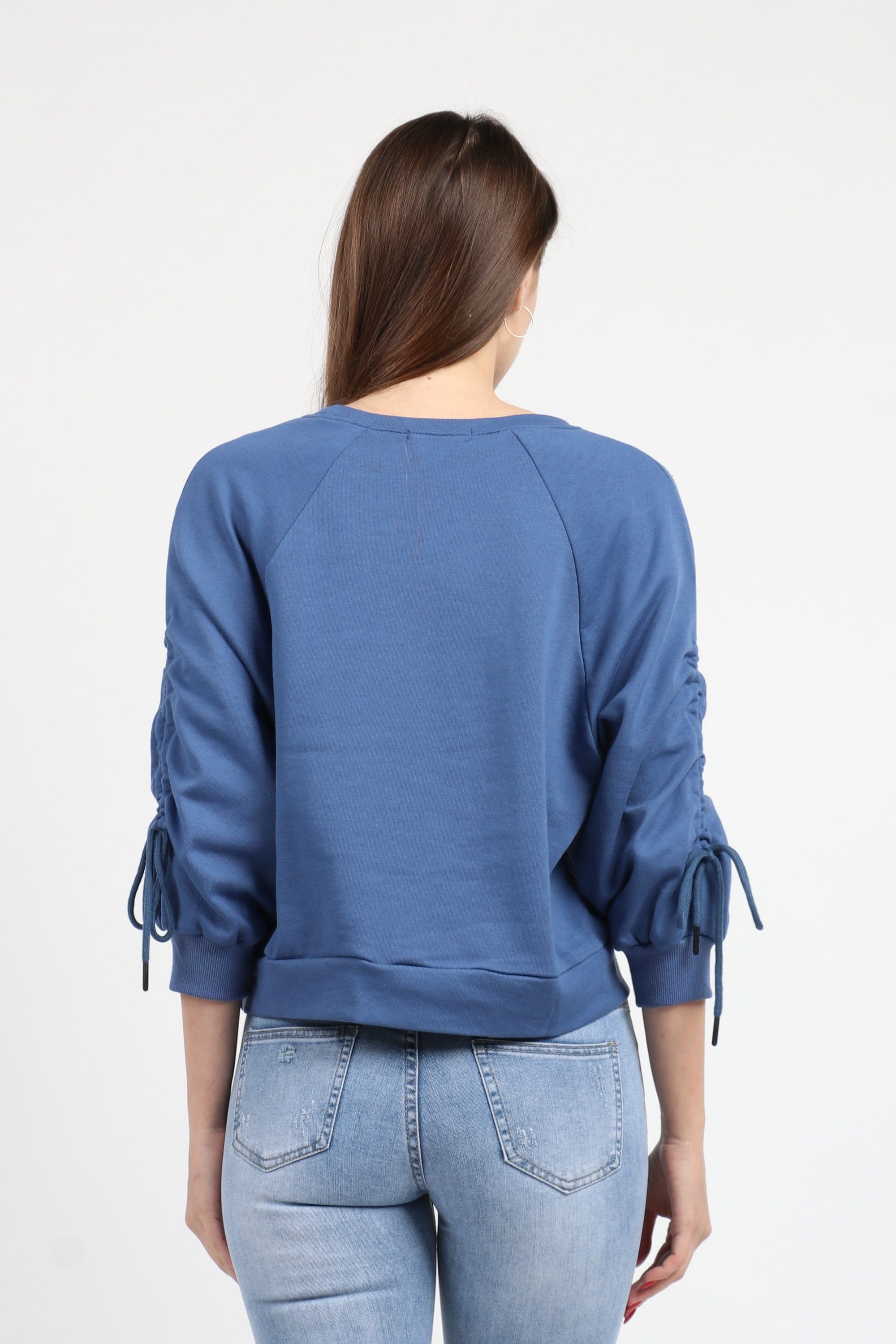 كيتشن بلوزة قطنية بكم طويل بربطات من الاكمام نسائي