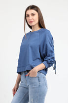 كيتشن بلوزة قطنية بكم طويل بربطات من الاكمام نسائي