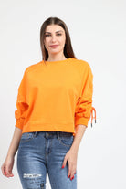 كيتشن بلوزة قطنية بكم طويل بربطات من الاكمام نسائي