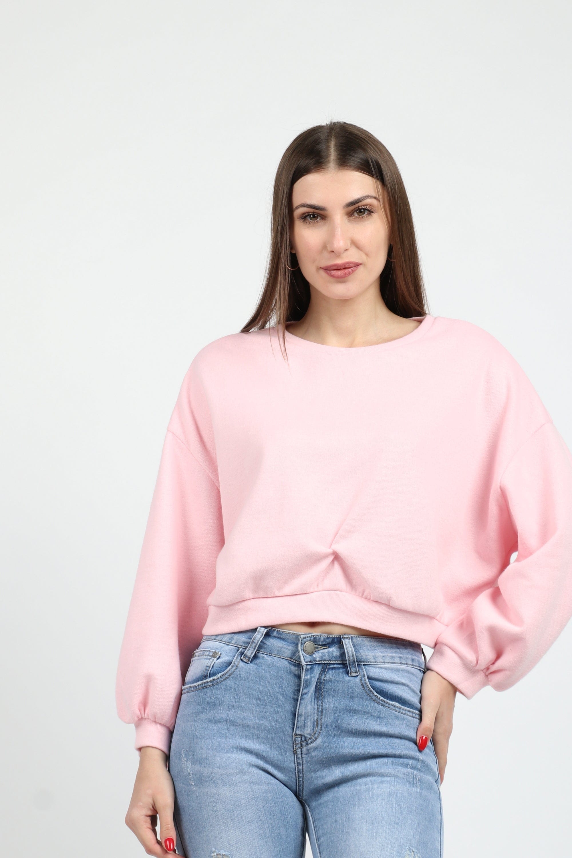 كيتشن بلوزة أوفر سايز قصيرة بكم طويل نسائي