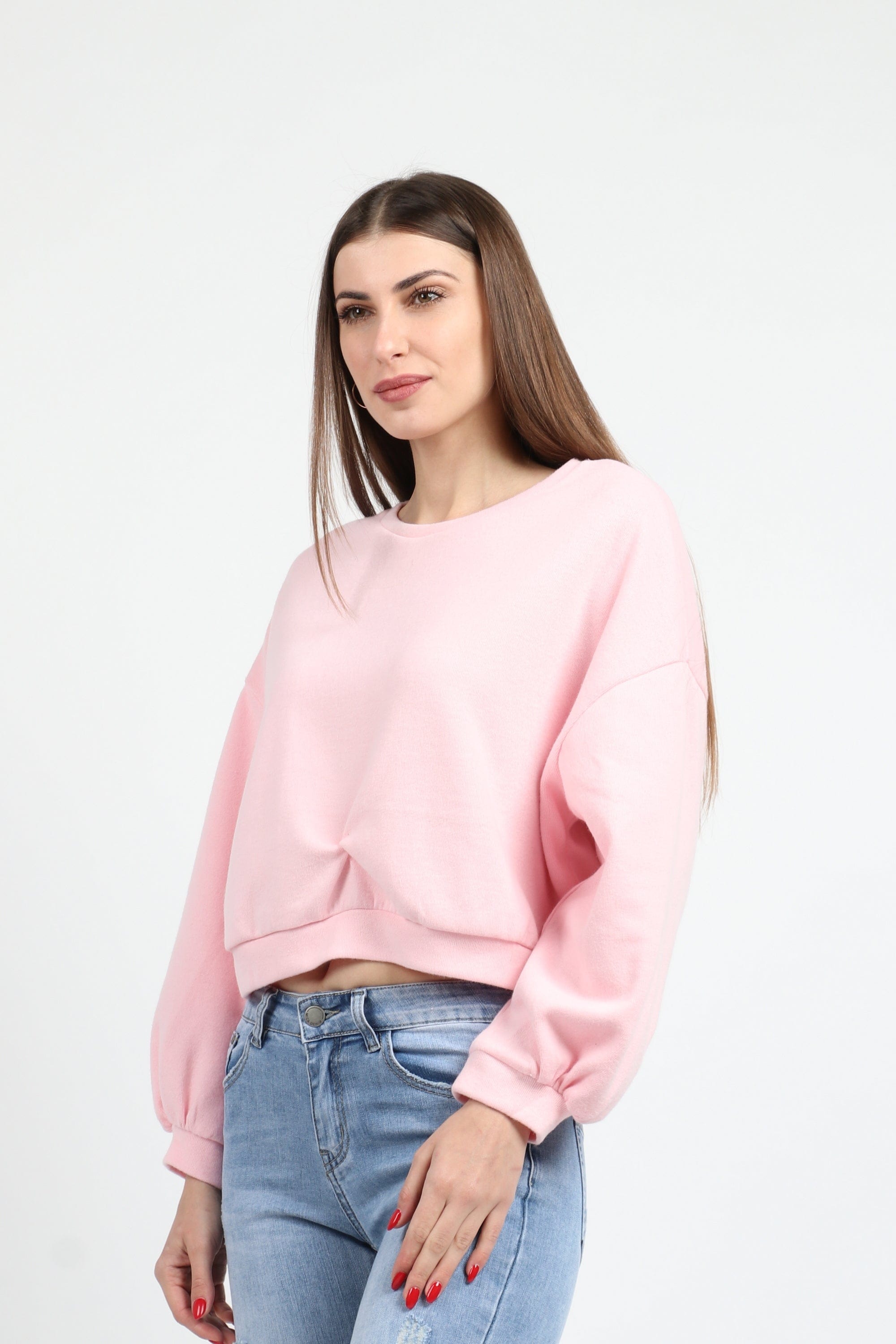 كيتشن بلوزة أوفر سايز قصيرة بكم طويل نسائي