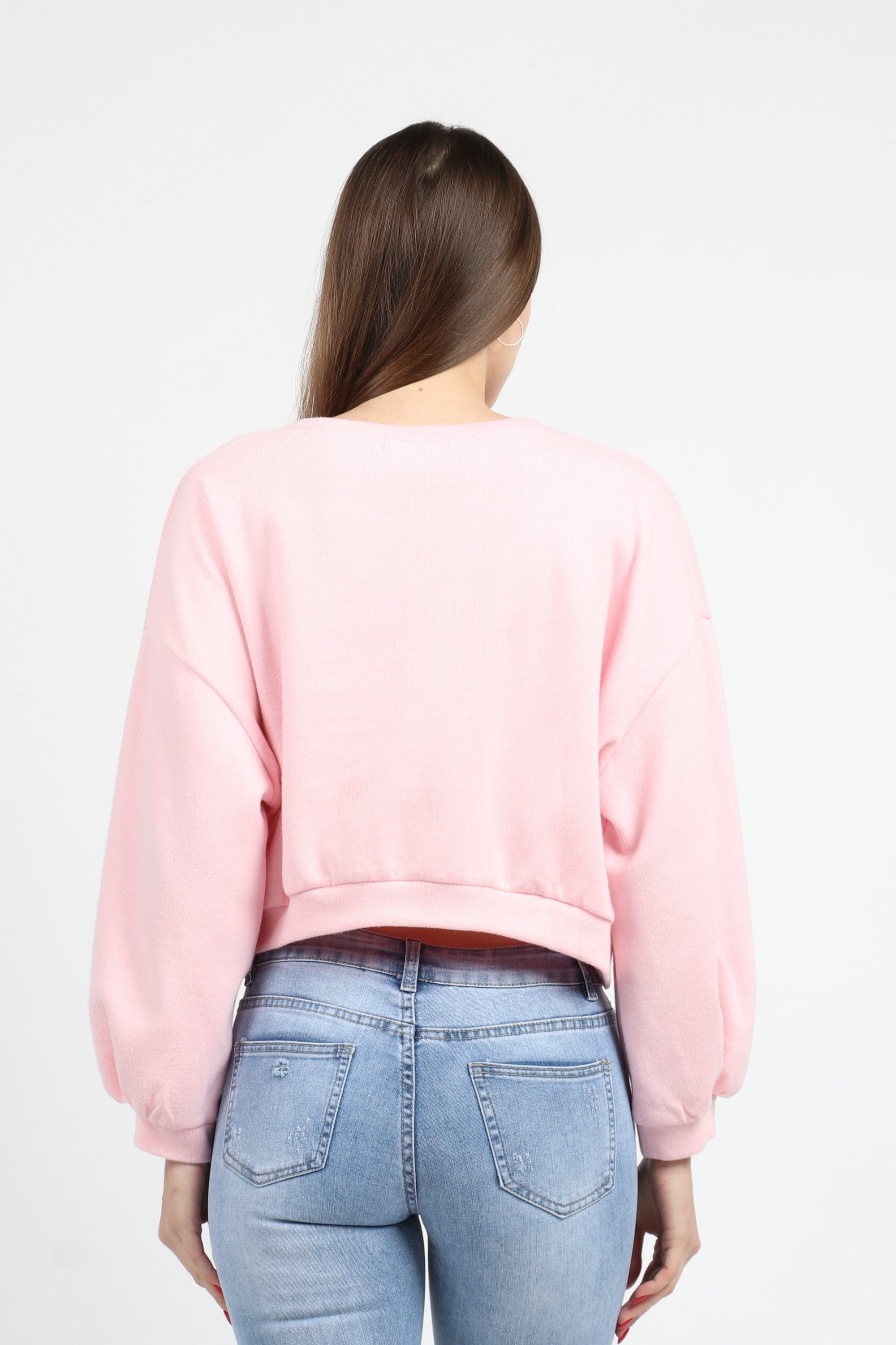 كيتشن بلوزة أوفر سايز قصيرة بكم طويل نسائي