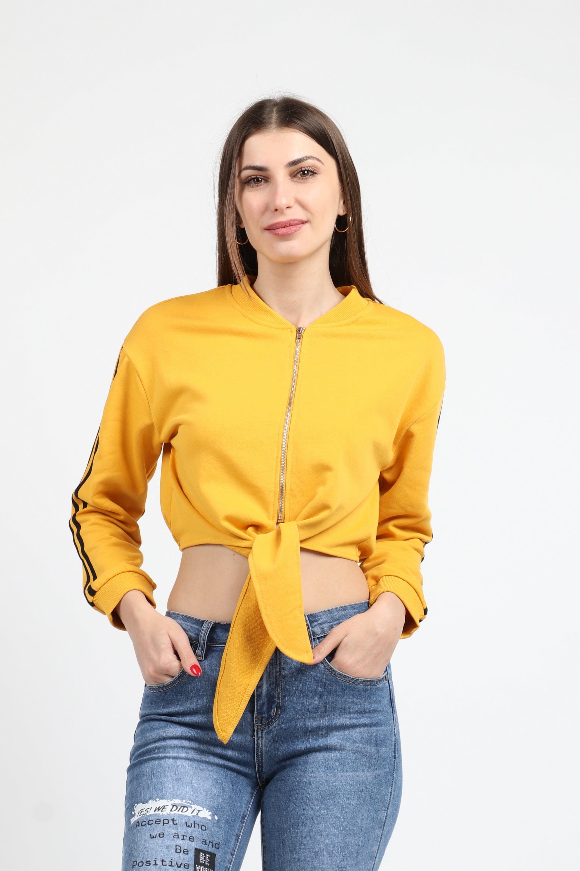 كيتشن جاكيت بسحاب وياقة كم طويل وربطة على الخصر نسائي