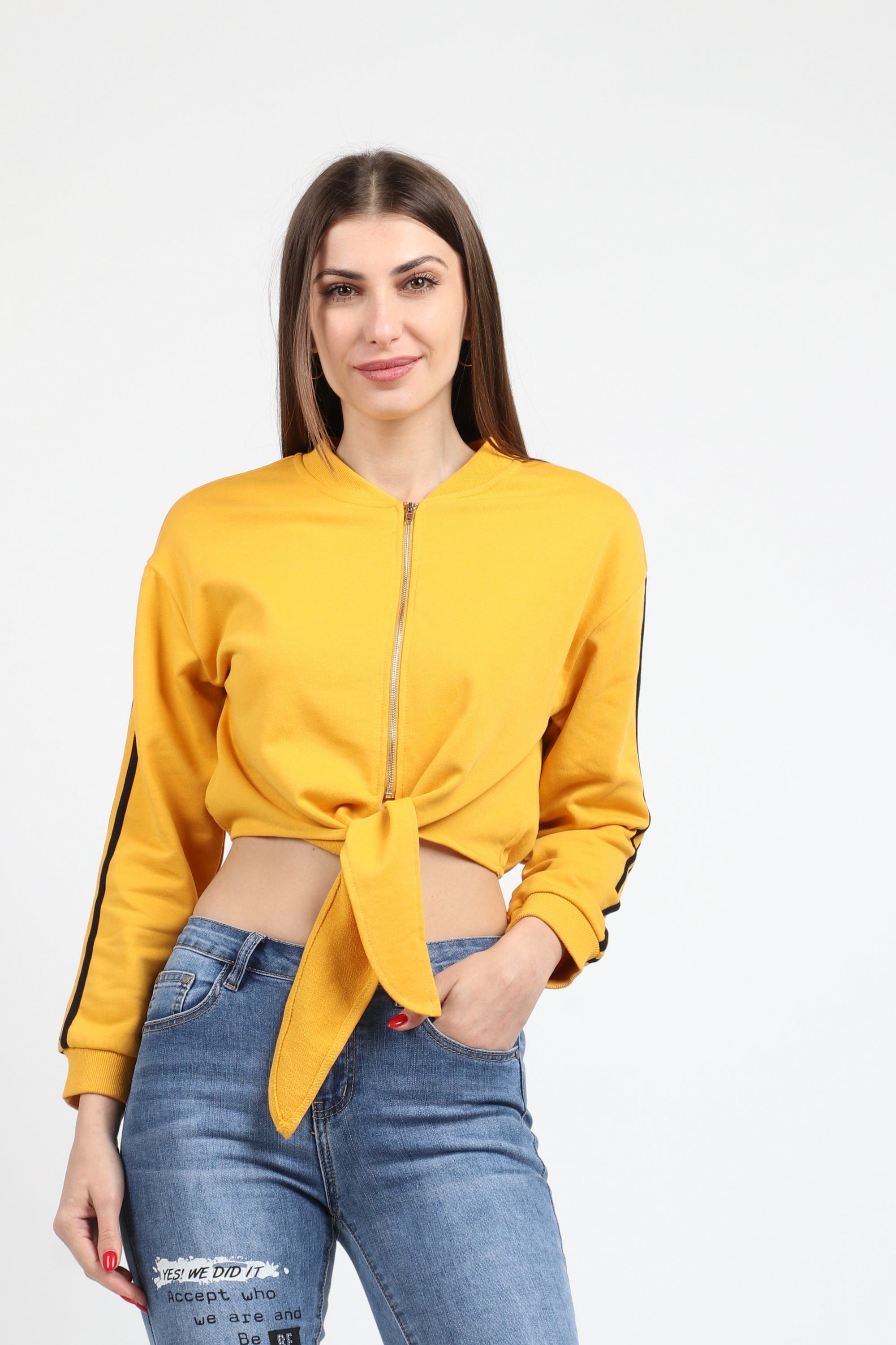 كيتشن جاكيت بسحاب وياقة كم طويل وربطة على الخصر نسائي