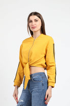 كيتشن جاكيت بسحاب وياقة كم طويل وربطة على الخصر نسائي