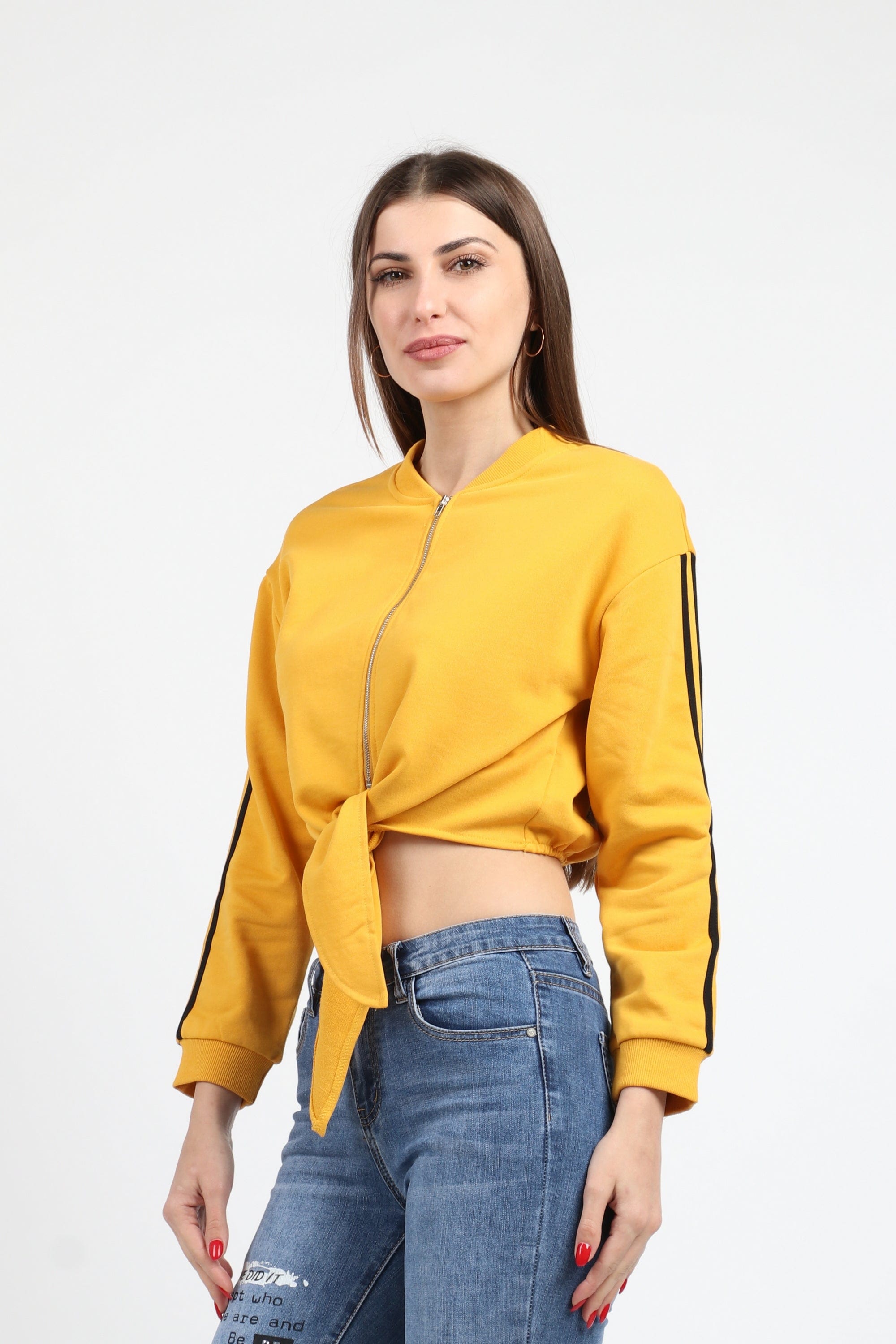 كيتشن جاكيت بسحاب وياقة كم طويل وربطة على الخصر نسائي