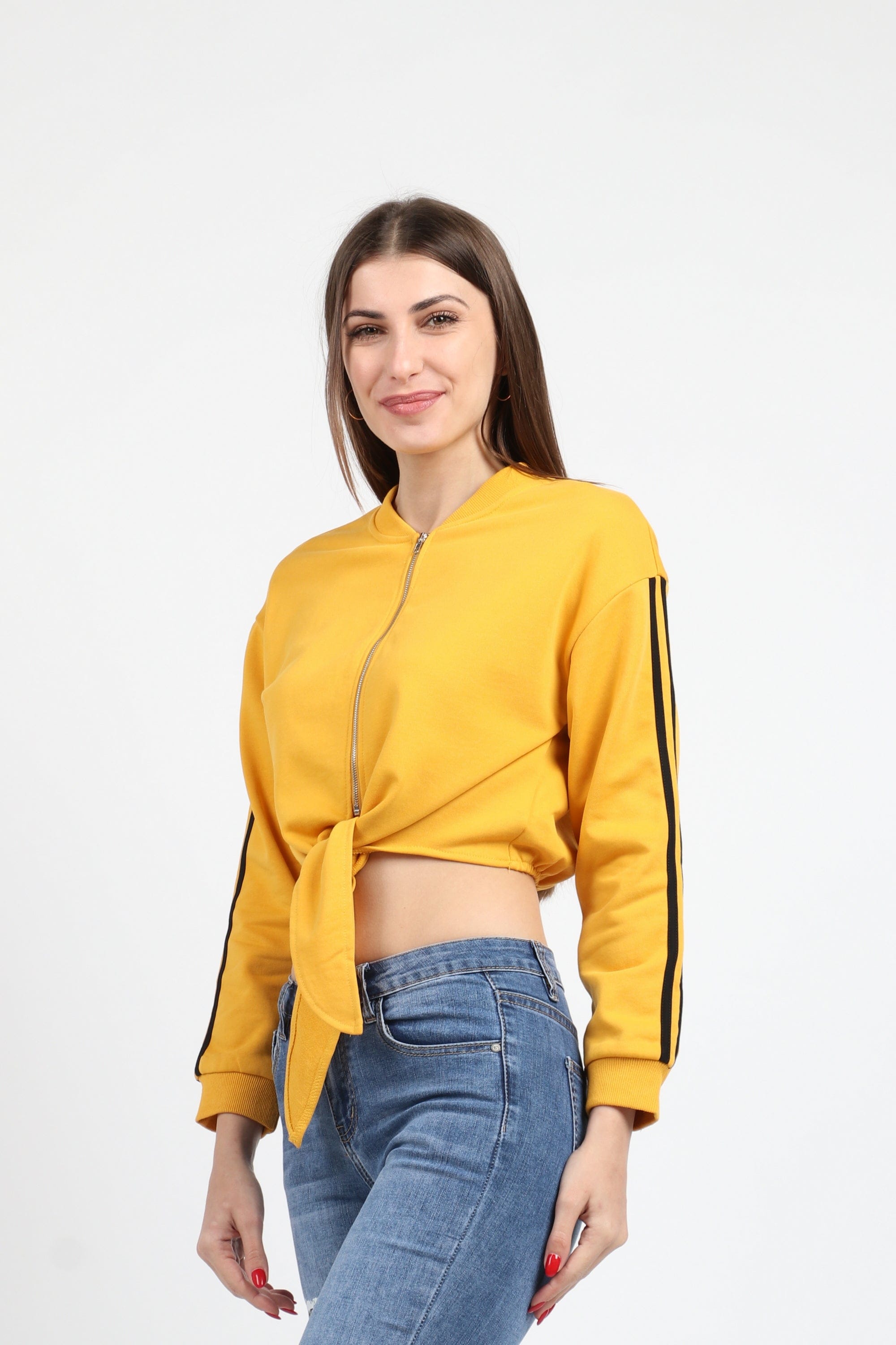 كيتشن جاكيت بسحاب وياقة كم طويل وربطة على الخصر نسائي