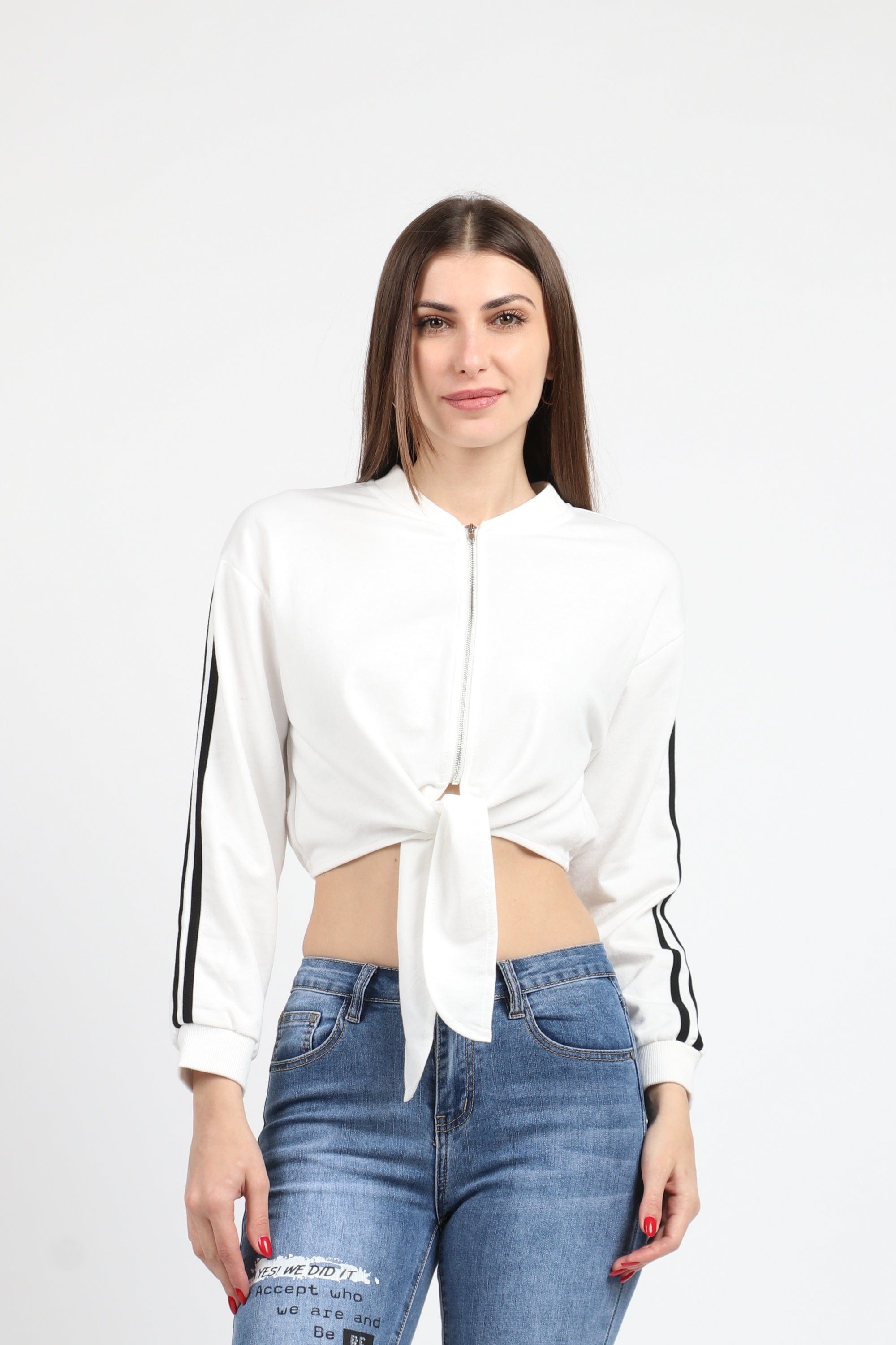 كيتشن جاكيت بسحاب وياقة كم طويل وربطة على الخصر نسائي