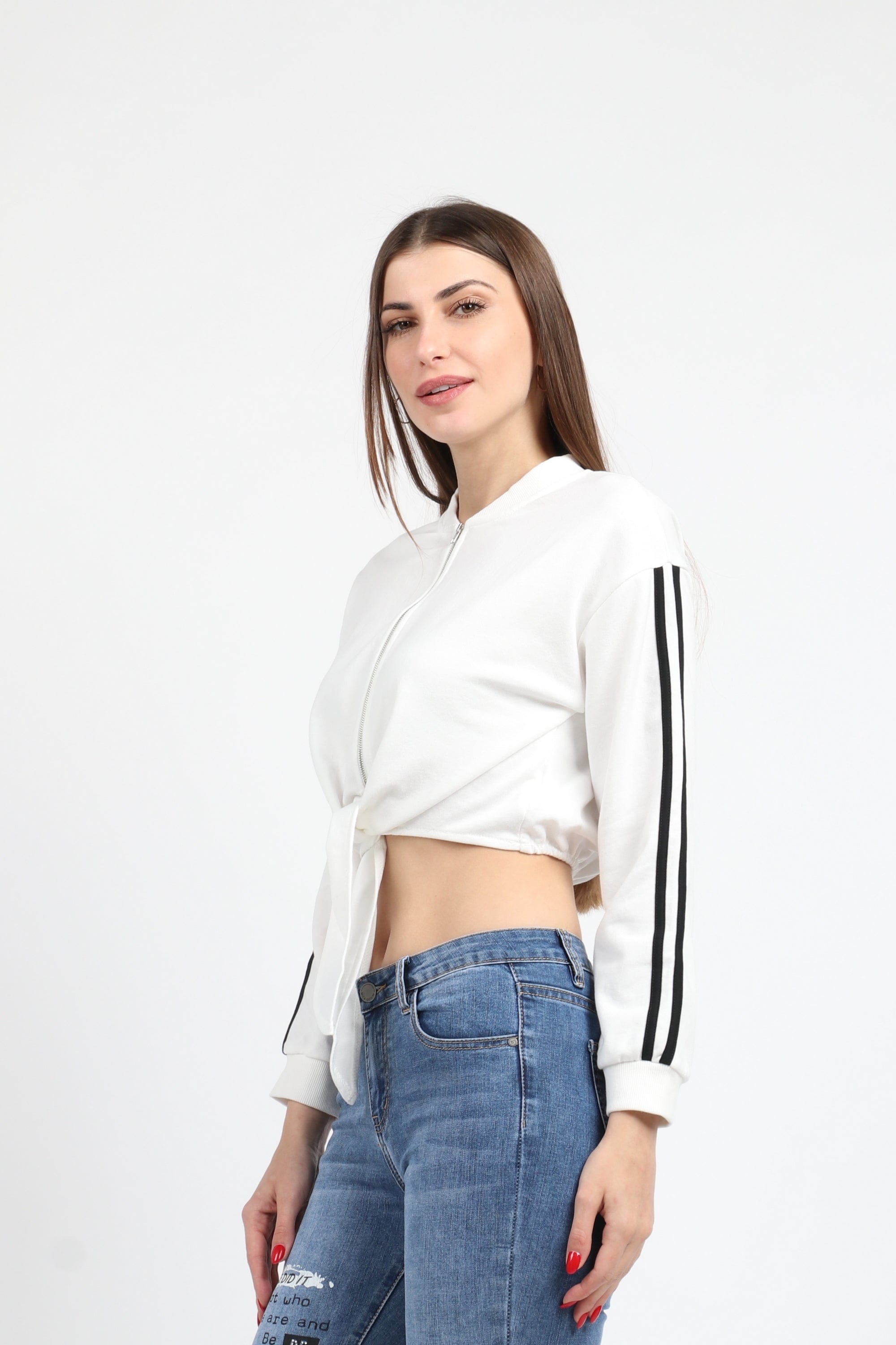 كيتشن جاكيت بسحاب وياقة كم طويل وربطة على الخصر نسائي