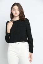 كيتشن بلوزة مخططة بالعرض لامعة كم طويل نسائي