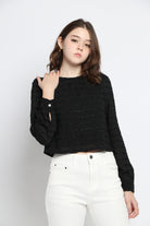 كيتشن بلوزة مخططة بالعرض لامعة كم طويل نسائي