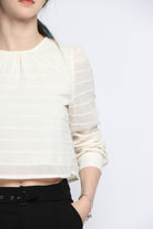 كيتشن بلوزة مخططة بالعرض لامعة كم طويل نسائي