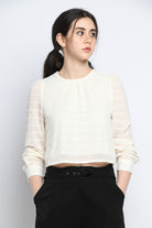 كيتشن بلوزة مخططة بالعرض لامعة كم طويل نسائي