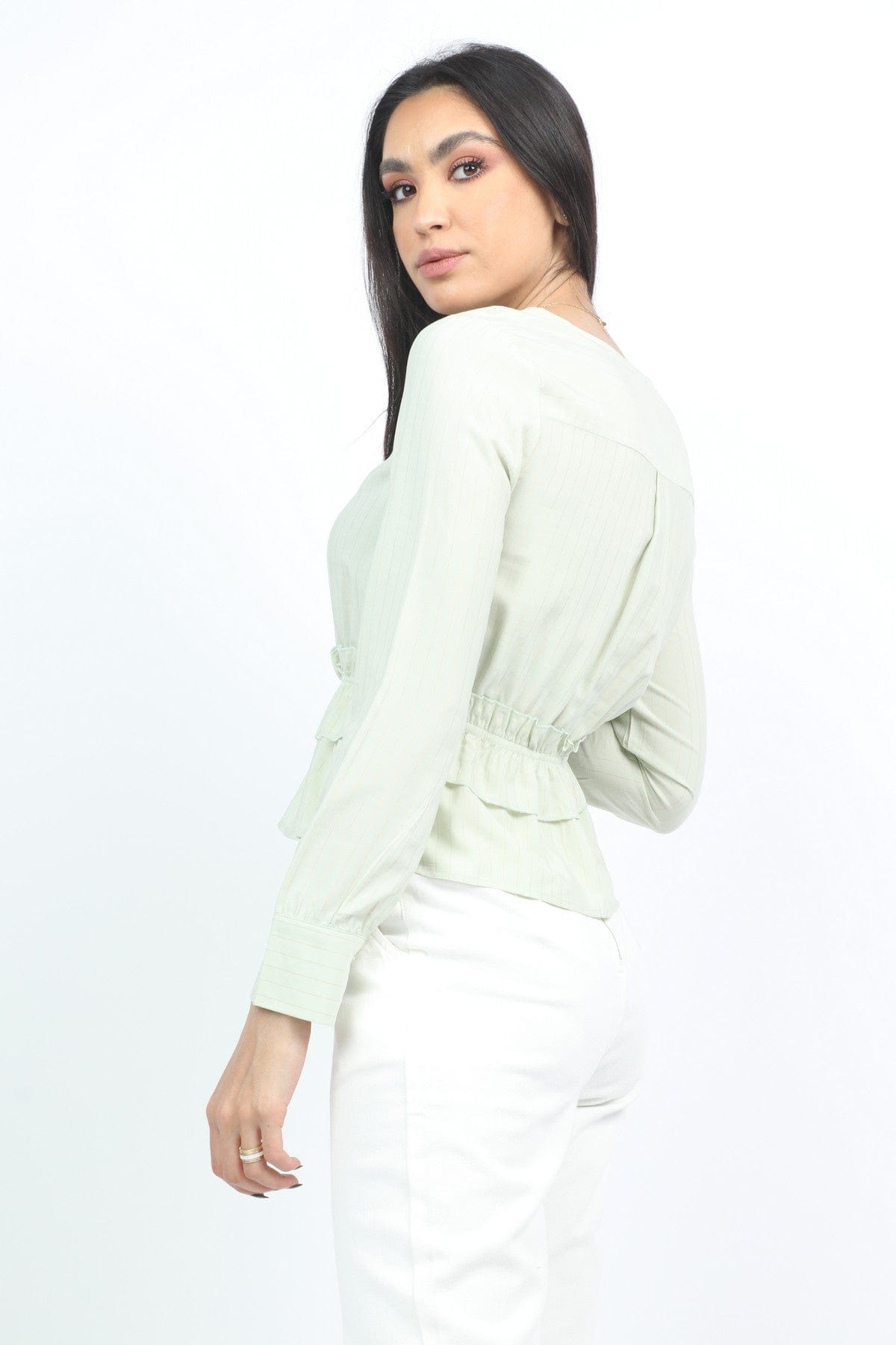 كيتشن بلوزة بأكمام طويلة سادة برباط طويل على الصدر