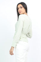 كيتشن بلوزة بأكمام طويلة سادة برباط طويل على الصدر