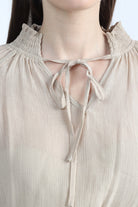 كيتشن بلوزة بأكمام طويلة نص بطن برباط على الرقبة