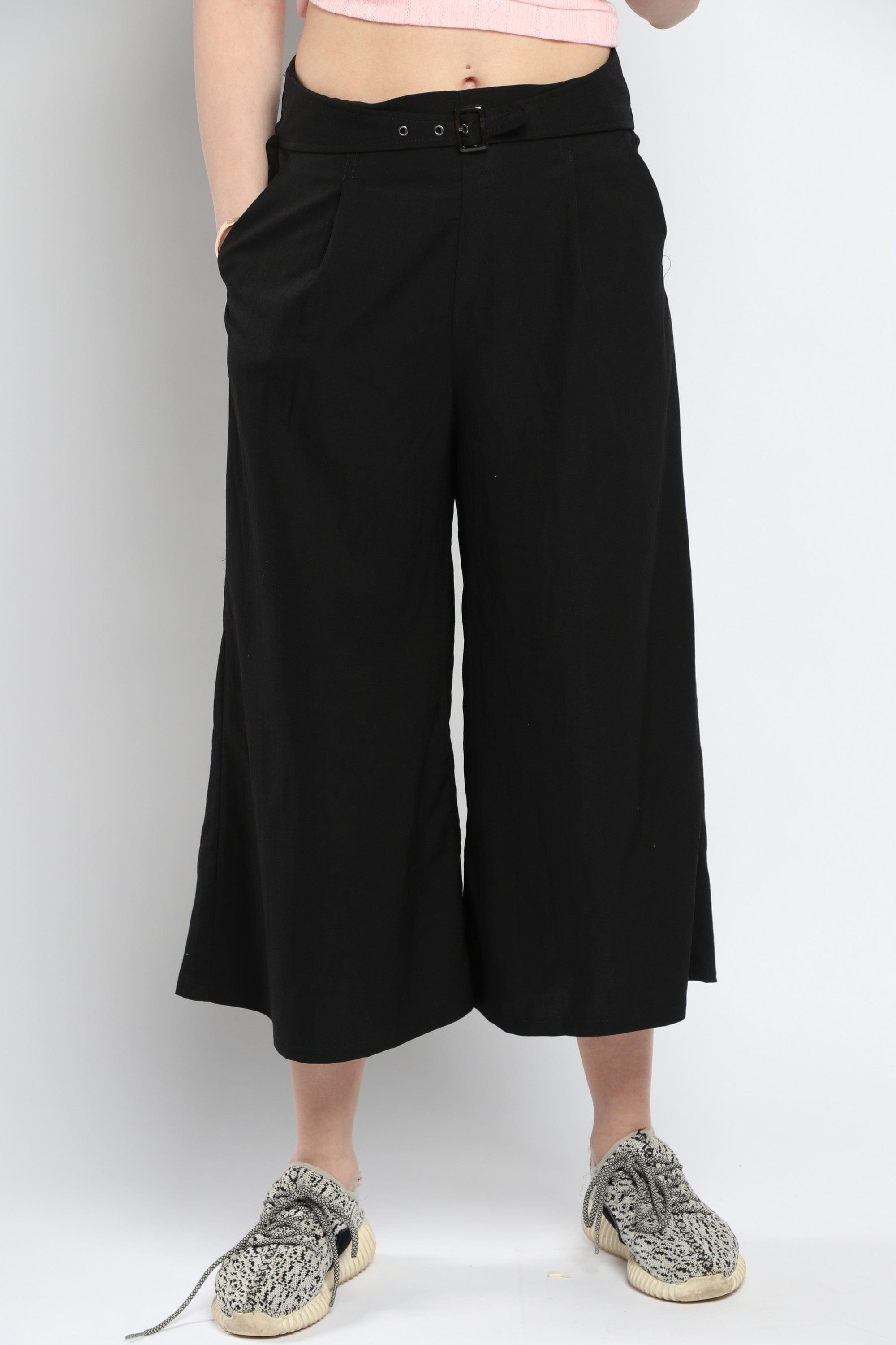 كيتشن بنطلون قصير سادة واسع خصر مرتفع نسائي