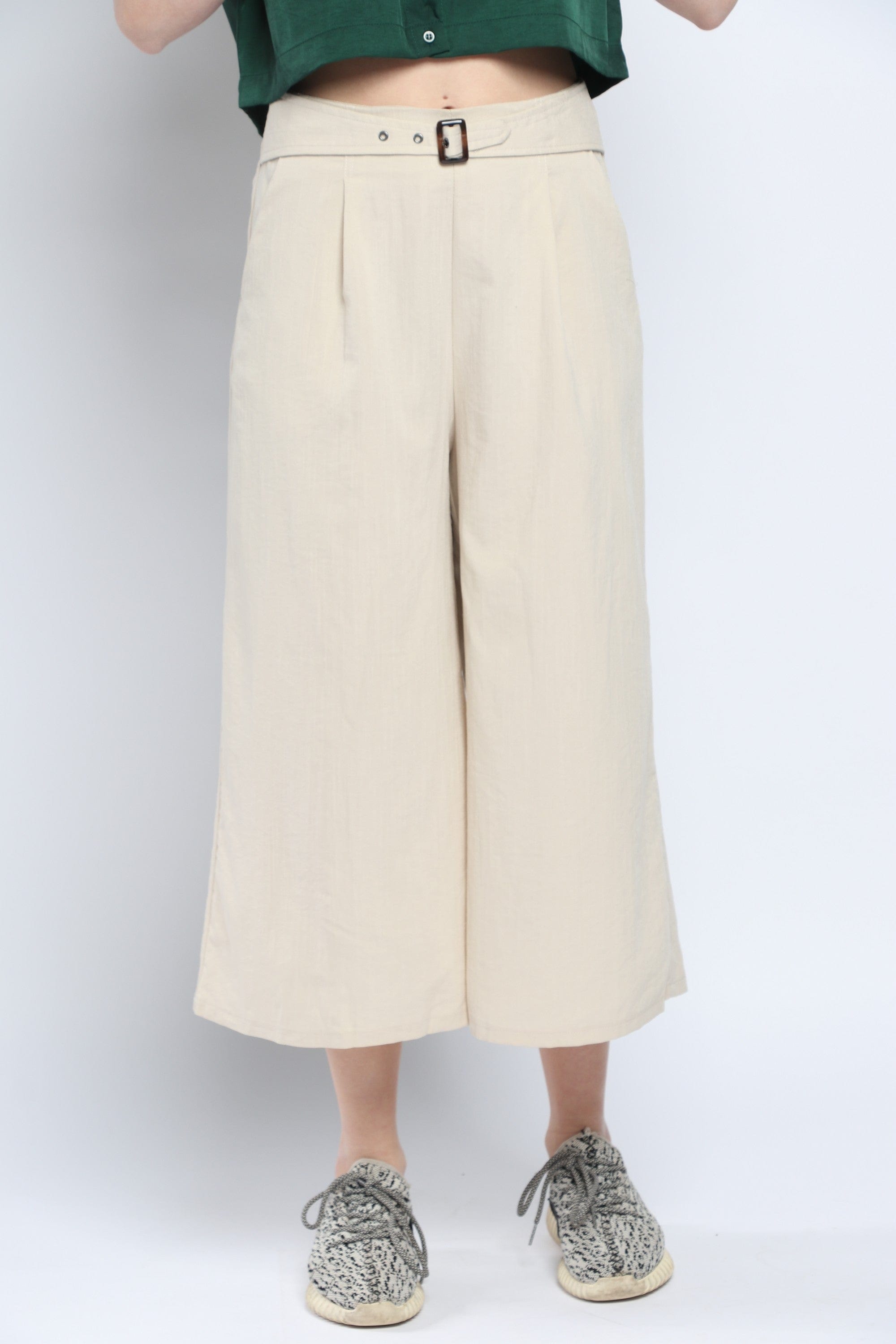 كيتشن بنطلون قصير سادة واسع خصر مرتفع نسائي