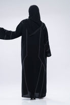 جوهرة عباية كتان سوداء كلاسيك مخططة بطريز بالطول كم طويل أسود