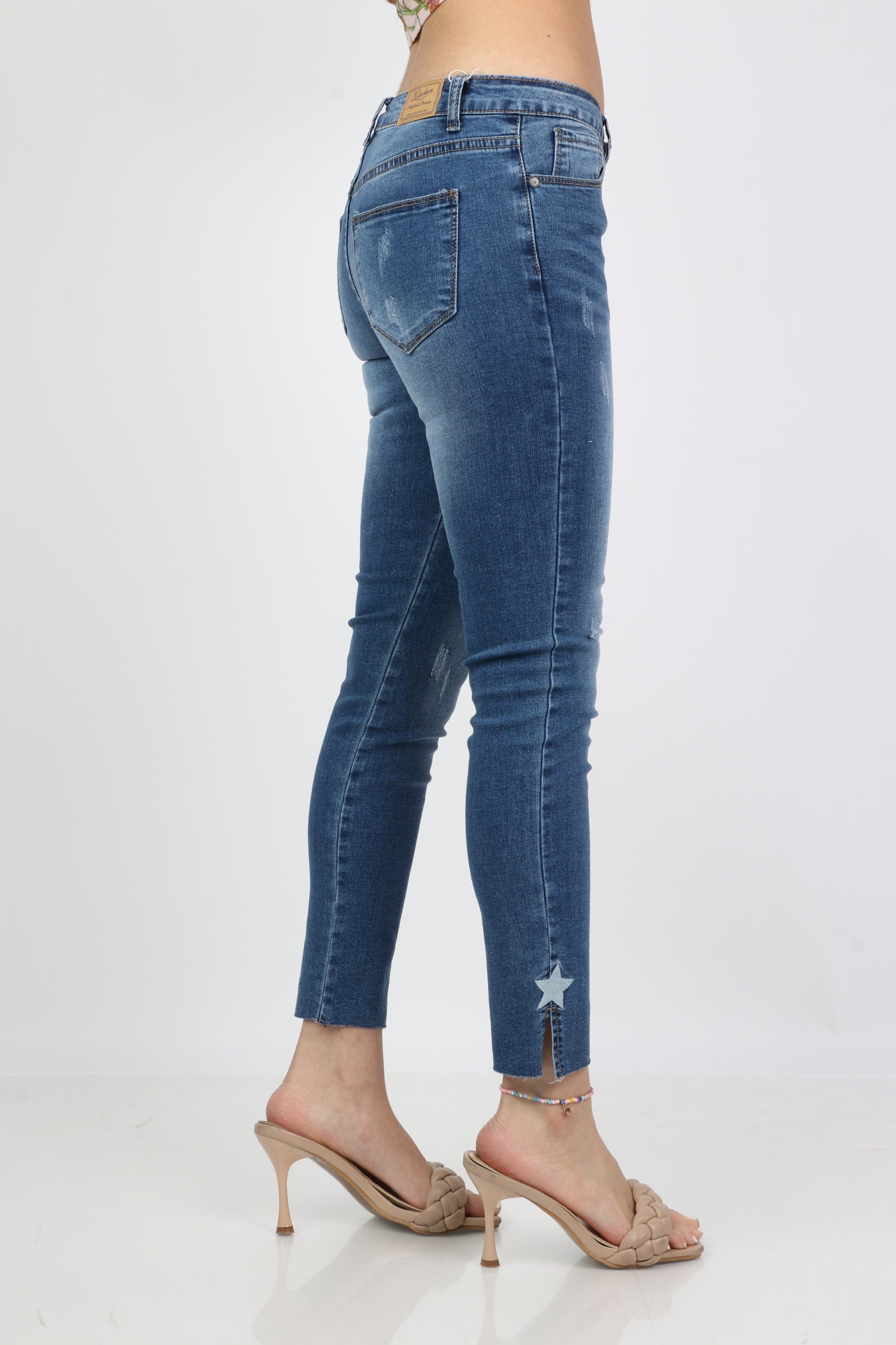 كيتشن بنطلون جينز سكيني مرسوم بالنجوم نسائي