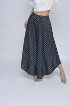 كيتشن بنطلون جيبة خصر مرتفع مخطط بالعرض طويل نسائي أسود