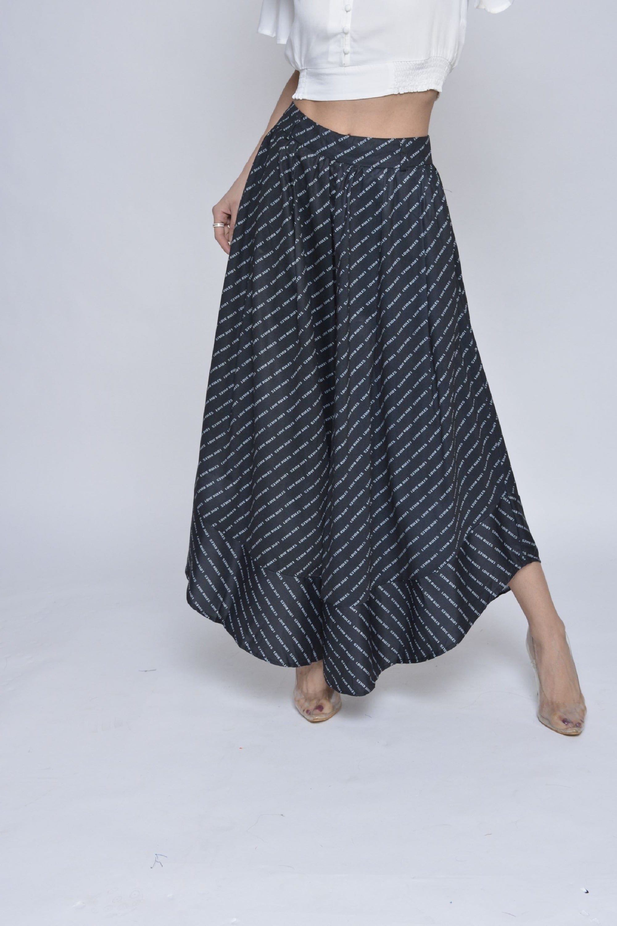 كيتشن بنطلون جيبة خصر مرتفع مخطط بالعرض طويل نسائي أسود