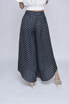 كيتشن بنطلون جيبة خصر مرتفع مخطط بالعرض طويل نسائي أسود