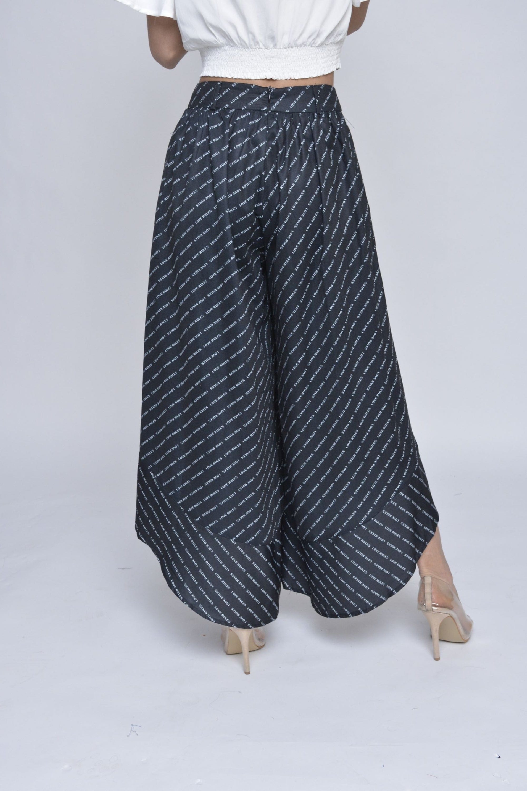 كيتشن بنطلون جيبة خصر مرتفع مخطط بالعرض طويل نسائي أسود