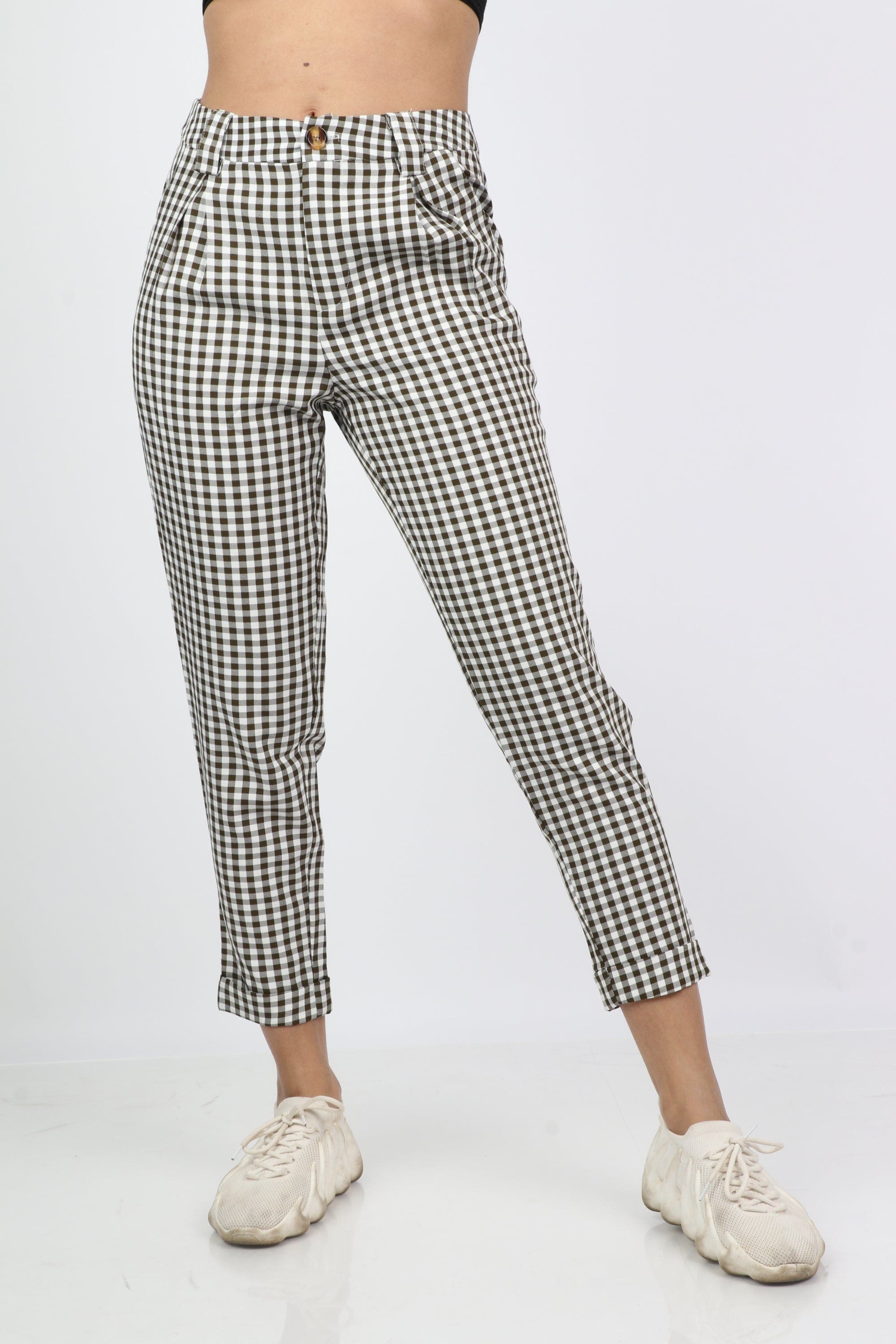 كيتشن بنطلون طويل مربعات خصر مرتفع نسائي