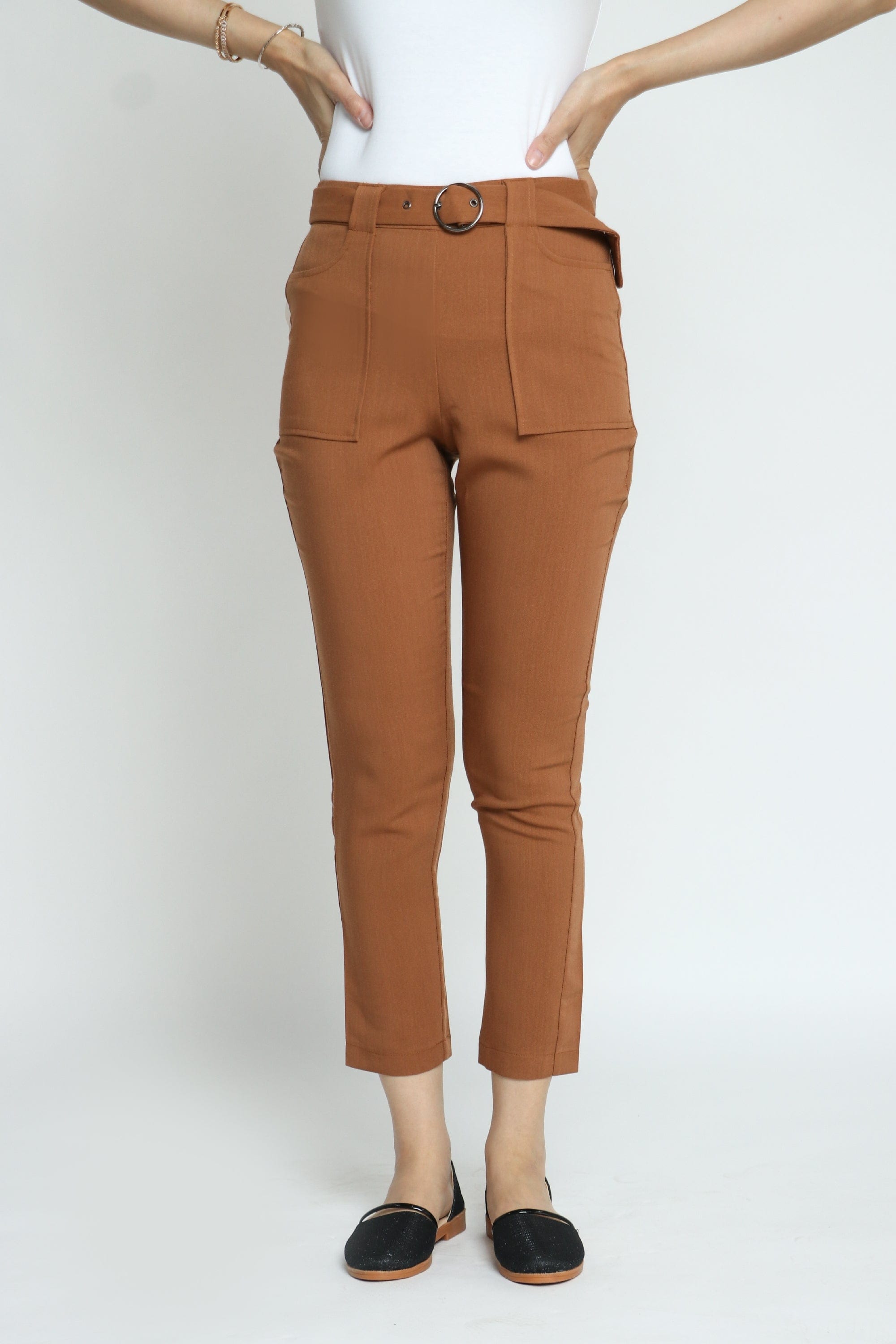 كيتشن بنطلون كلاسيك ضيق مع حزام طويل نسائي