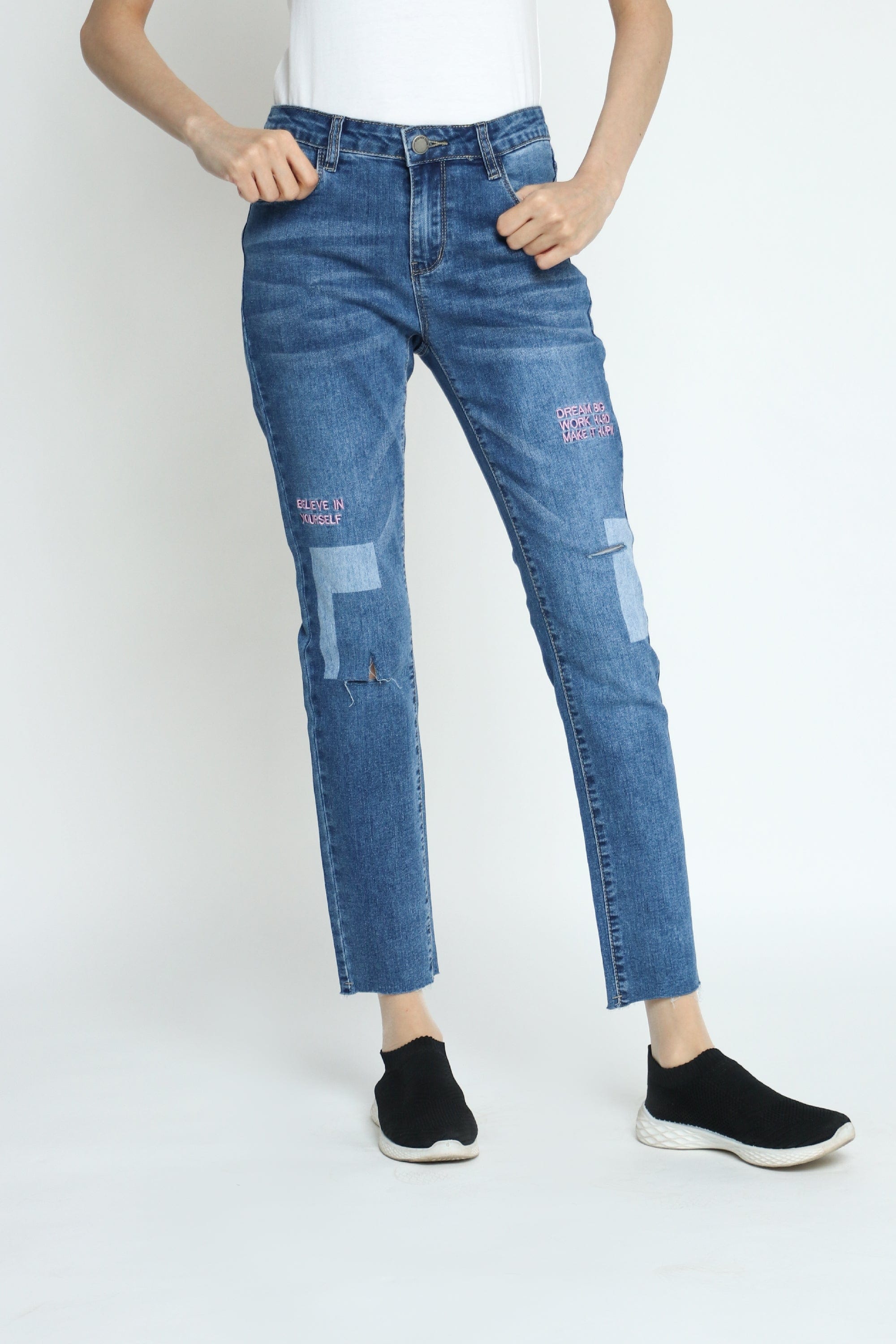 كيتشن بنطلون جينز بوي فريند طويل نسائي