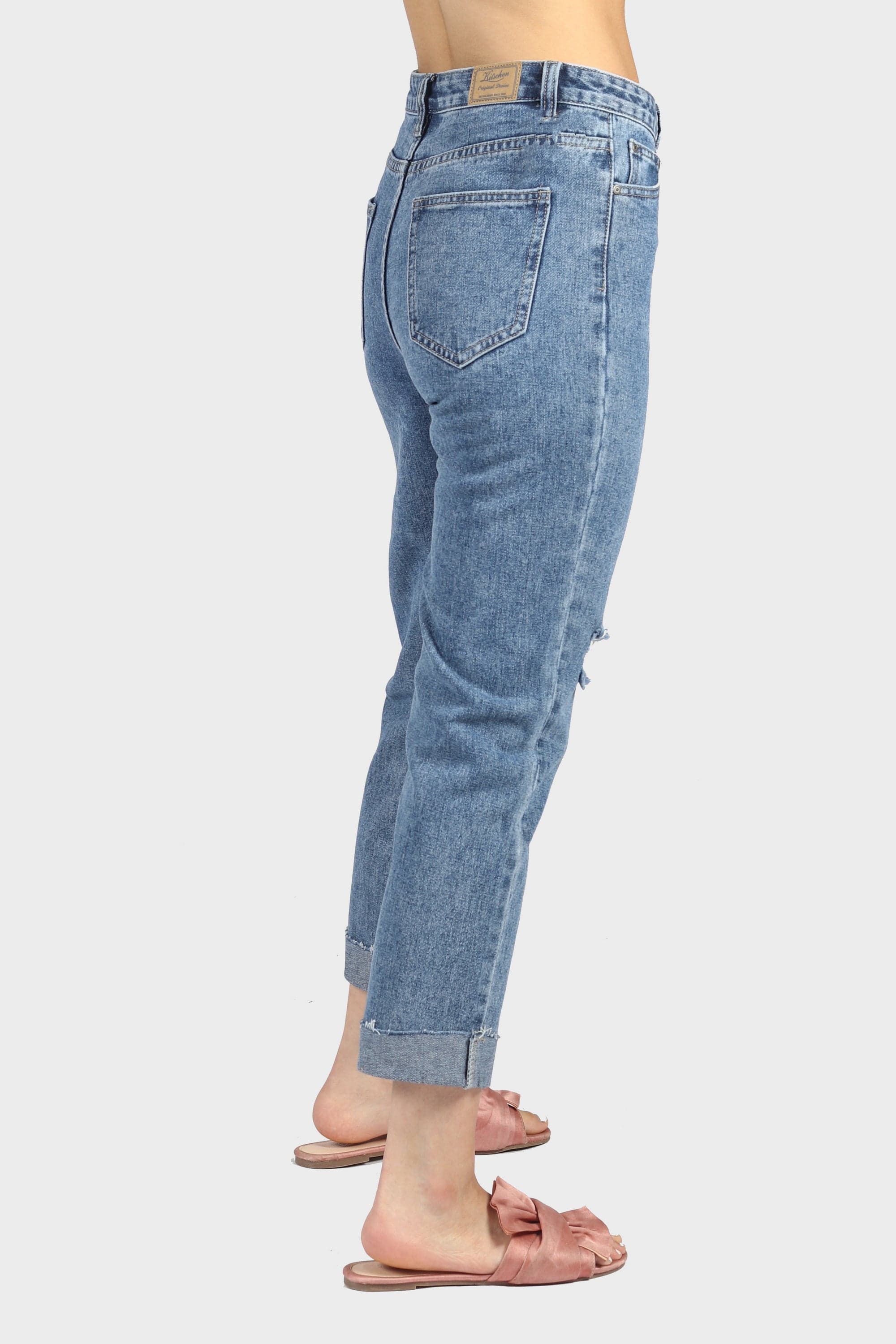 كيتشن بنطلون بوي فريند هاي ويست مقطع طويل نسائي